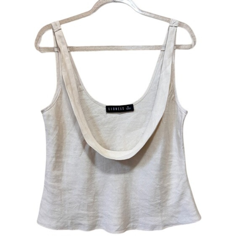 Lioness XL Cowl Neck Linen Blend Tank Top Cream revolve Minimalist Blouse